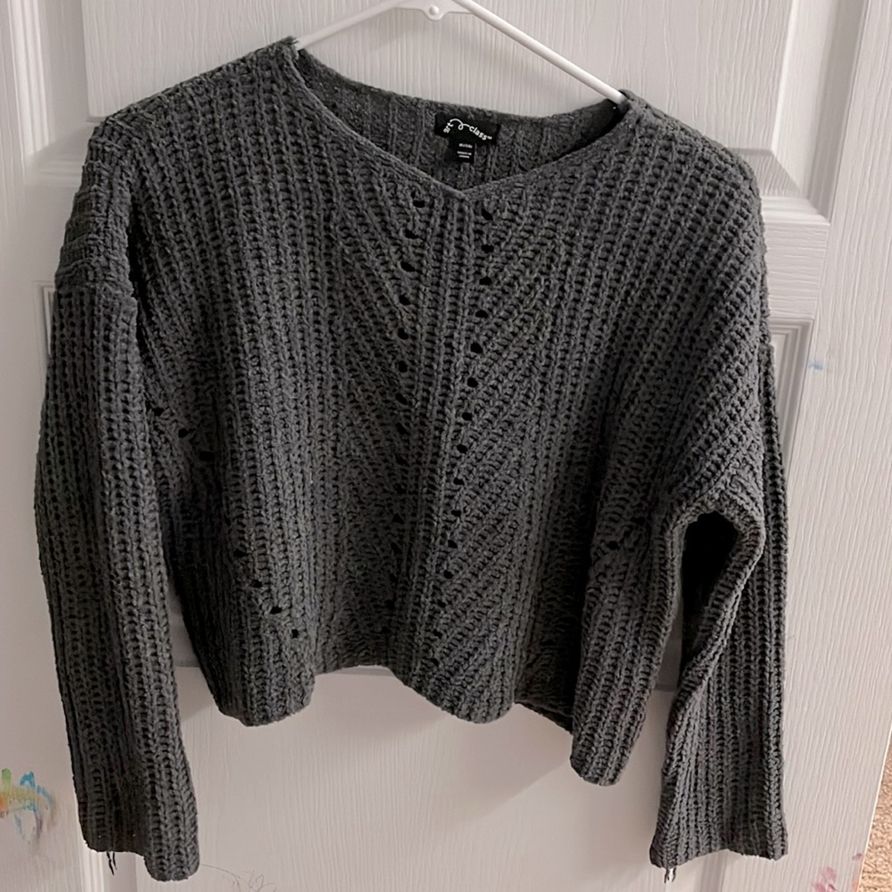 girls youth medium art class grey polyester sweater